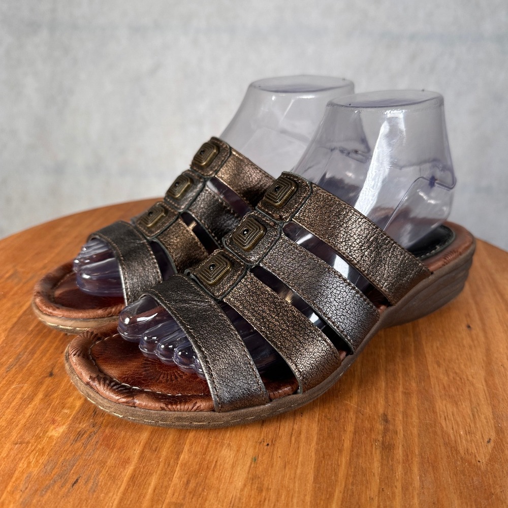 Montana Artisan Crafted Sandals Womens 7 Bronze Good Metallic Wedge Slides 0789